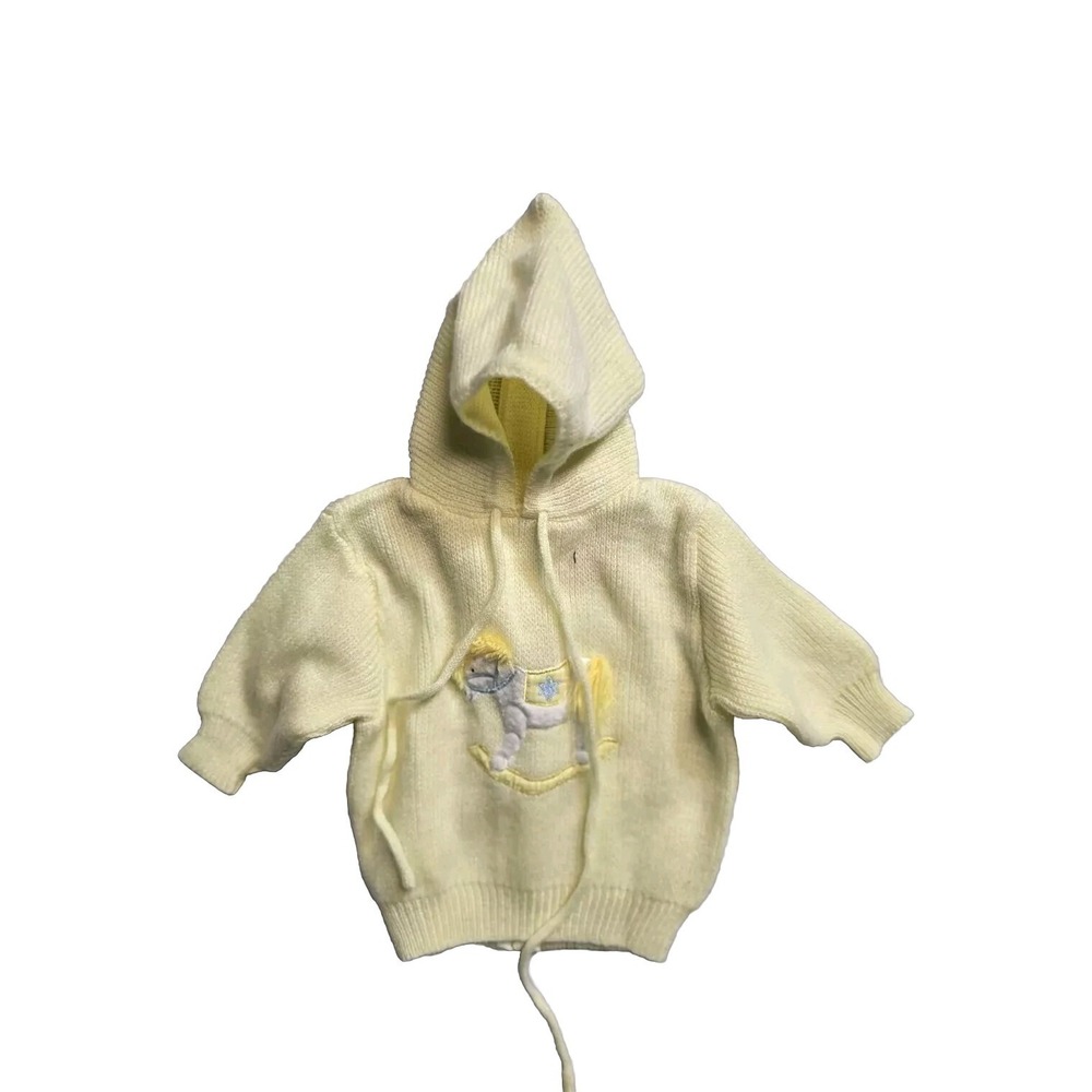 Vintage Baby Acrylic Sweater 3-6 Months Yellow Rocking Horse‎ Pride & Joy
